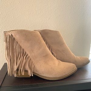 Tan fringe boots